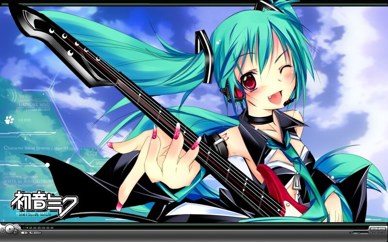 Hatsune Miku playing guitar
