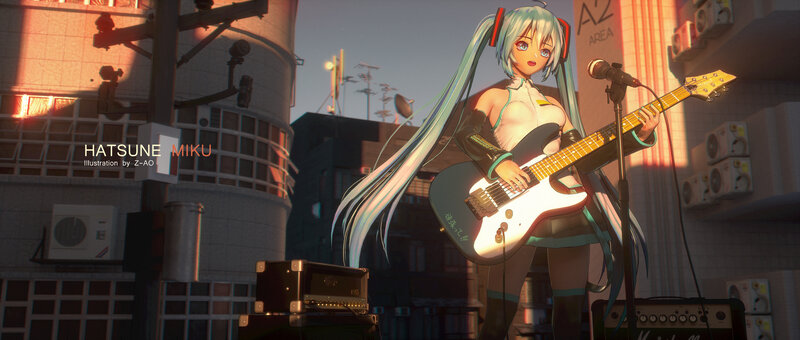 Hatsune Miku Playing Guitar — Blue
