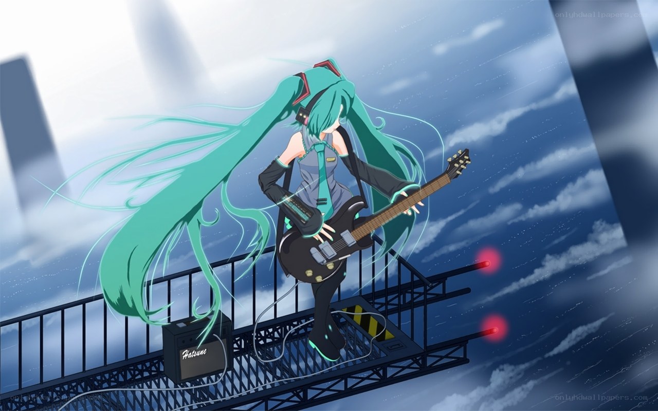 hatsune miku playing guitar