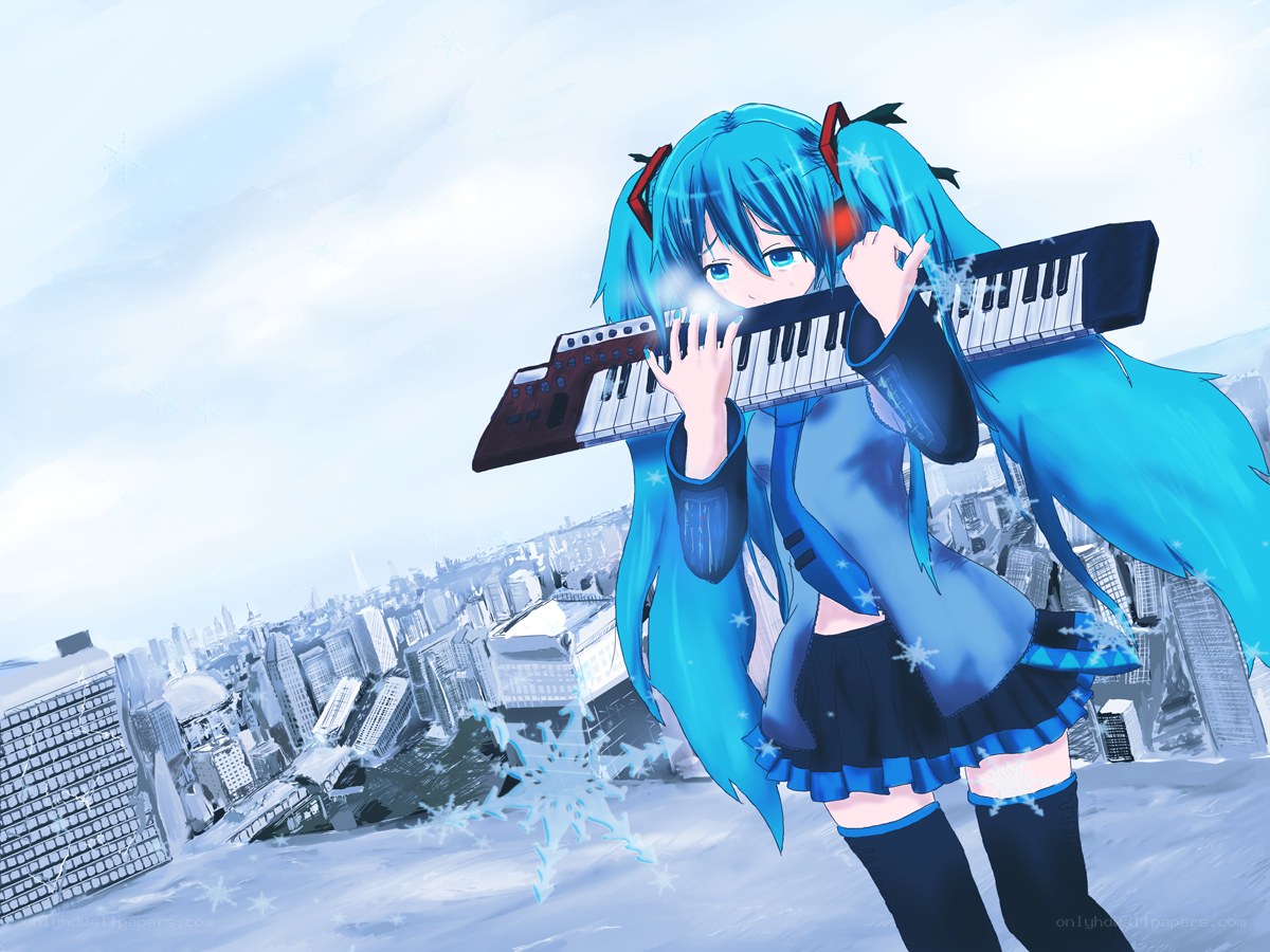 Hatsune Miku playing keyboard