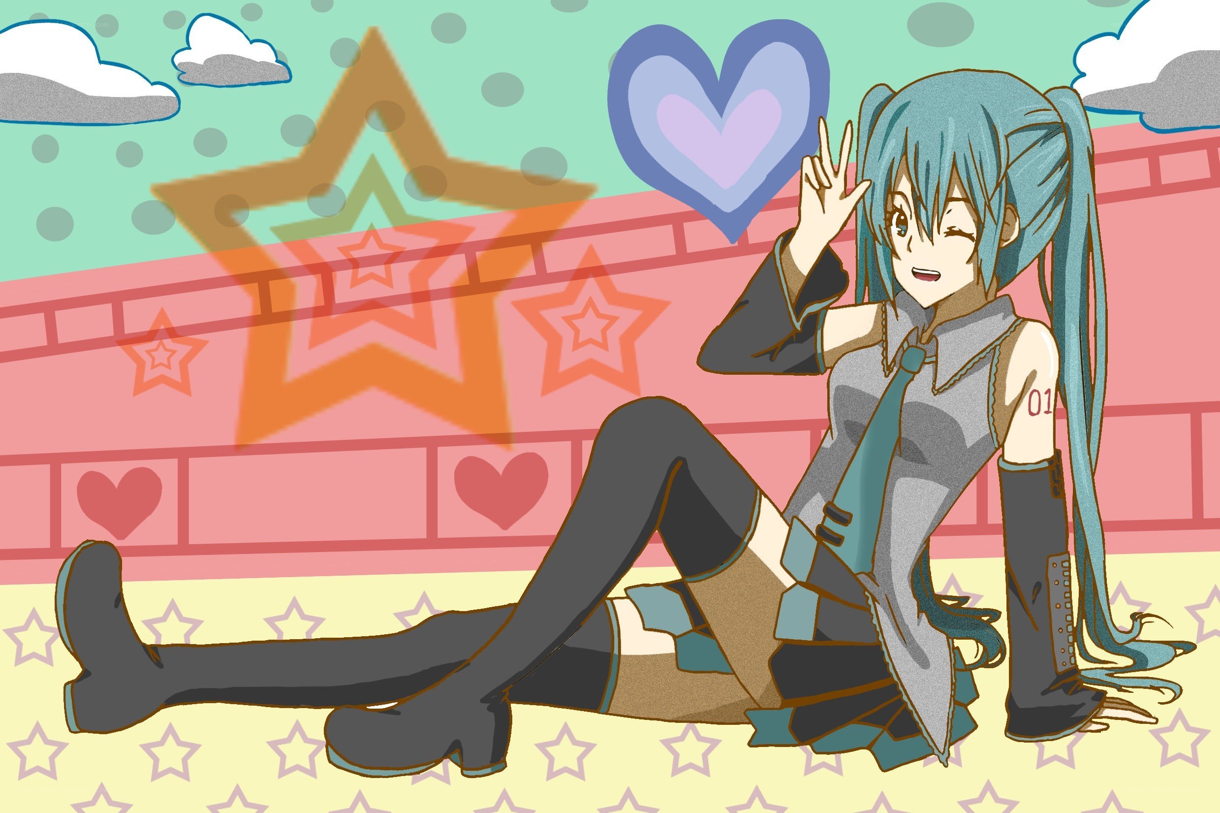 Hatsune Miku posing with stars