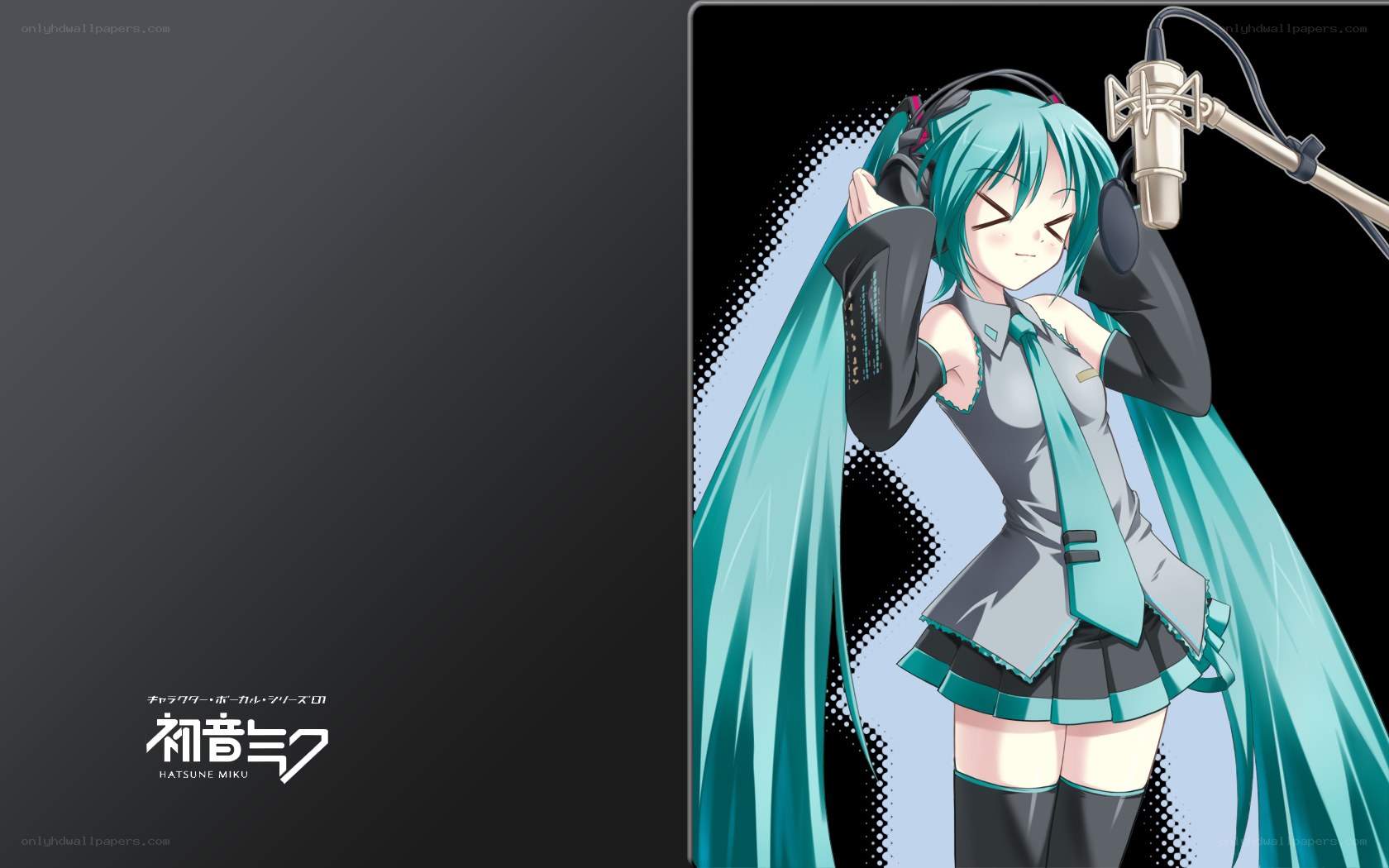 Hatsune Miku singing into microphone