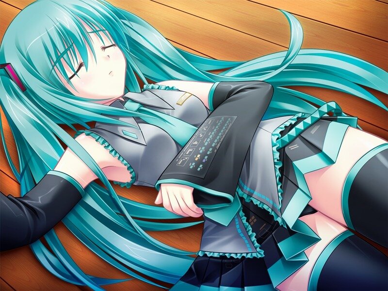 Hatsune Miku sleeping on floor