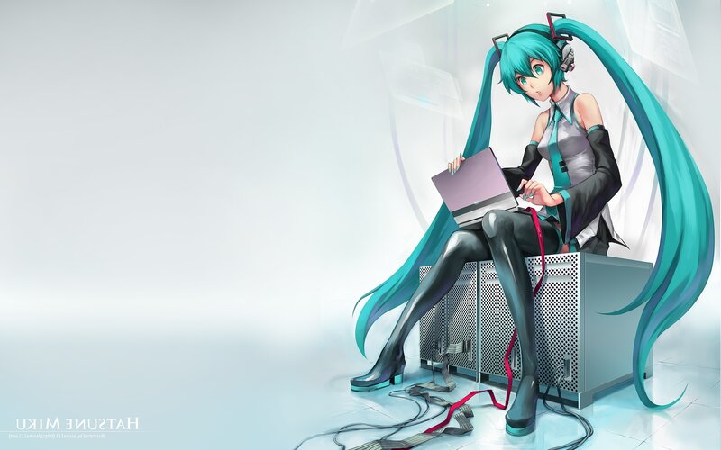 Hatsune Miku using laptop