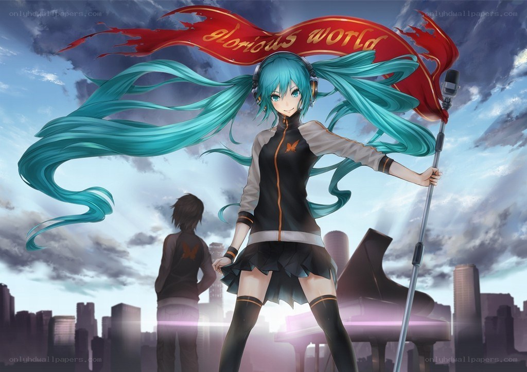 Hatsune Miku with a banner