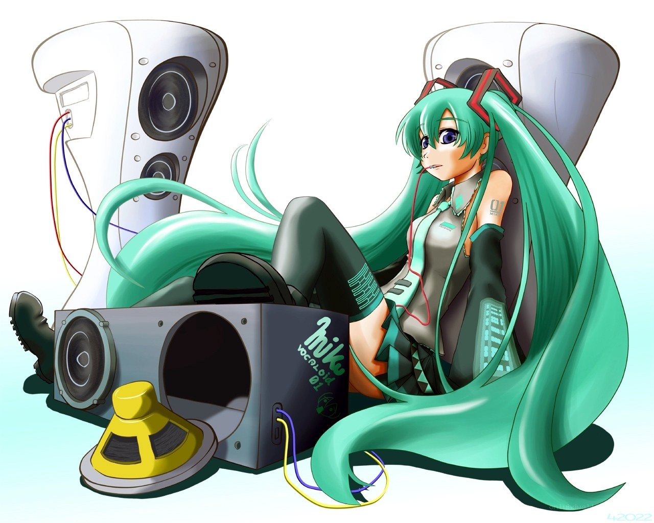 Hatsune Miku with audio equipment