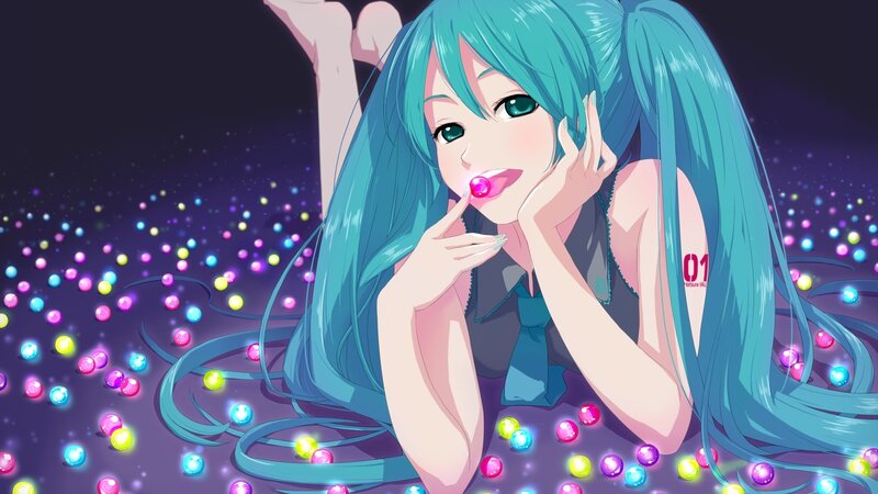 hatsune miku with colorful lights