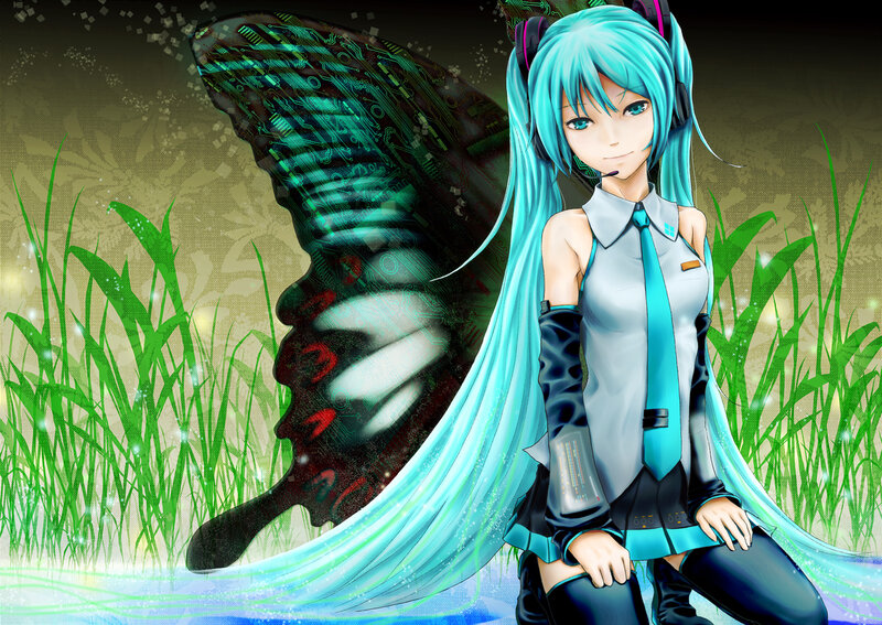 Hatsune Miku with digital butterfly