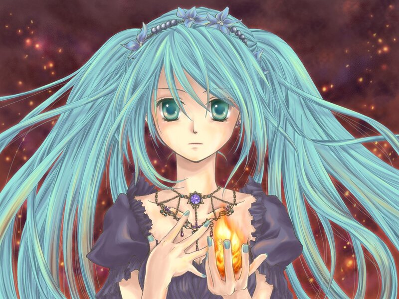 hatsune miku with fire orb