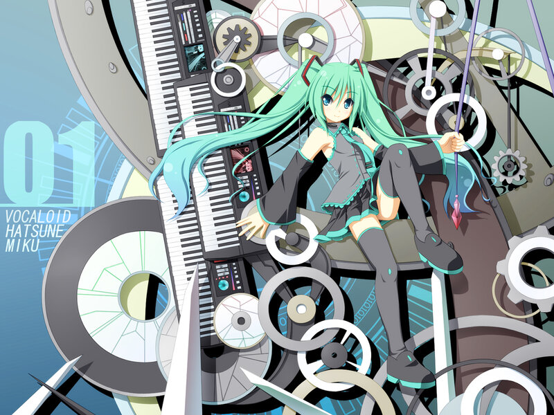 Hatsune Miku with keyboard and gears