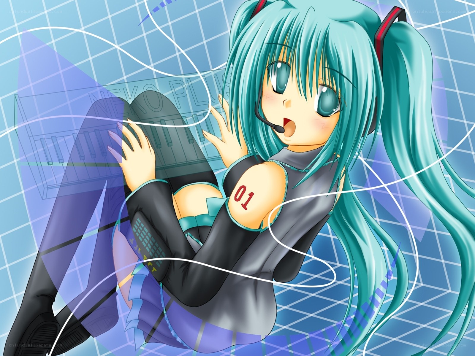 hatsune miku with keyboard