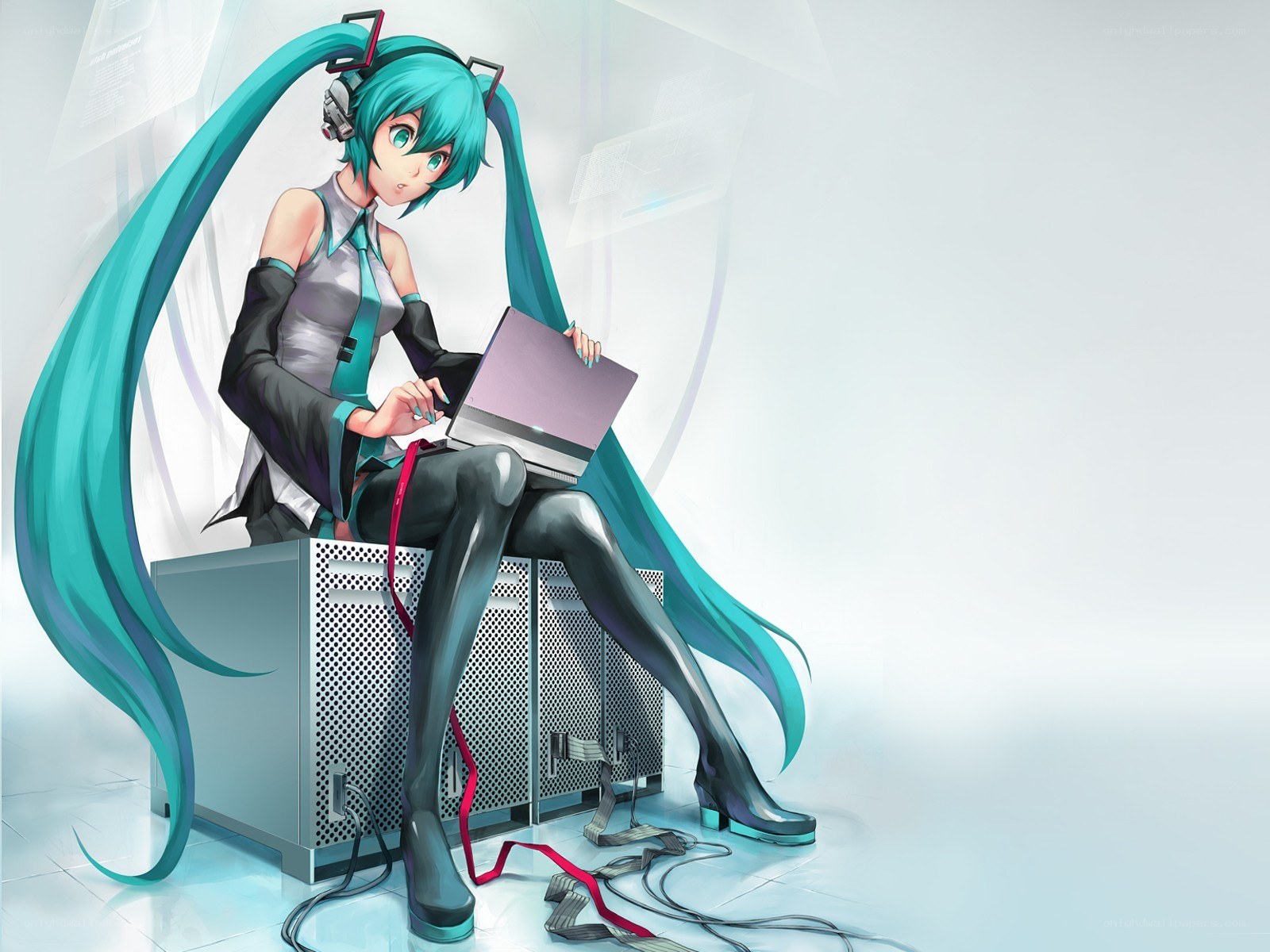 hatsune miku with laptop
