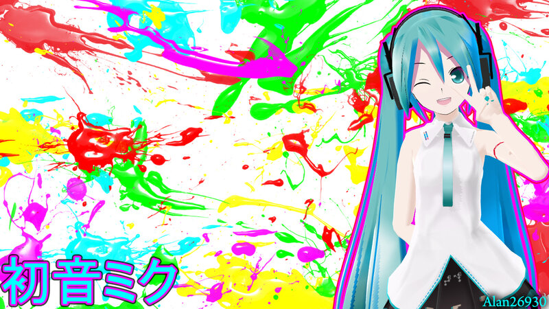 Hatsune Miku with paint splatters