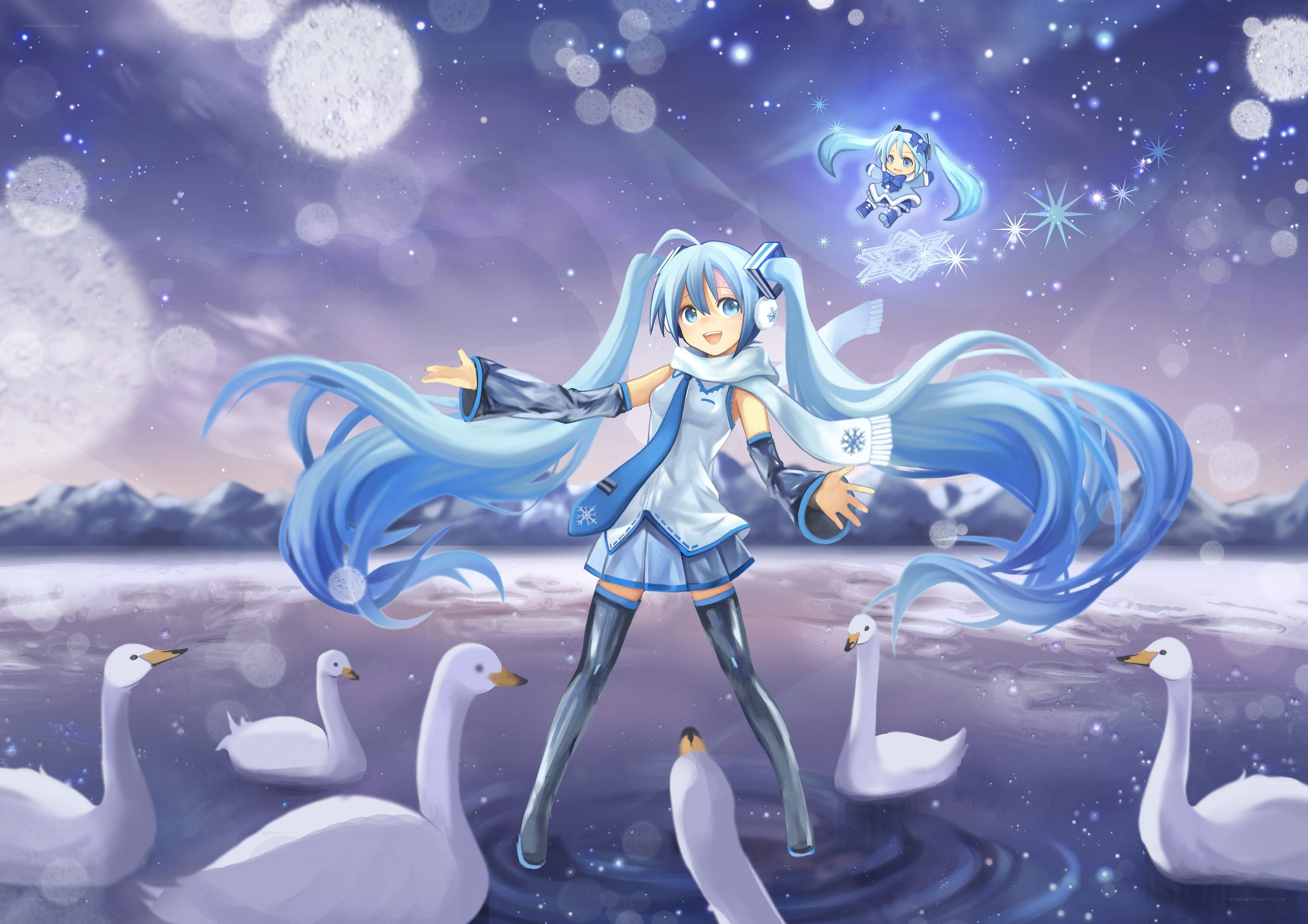 Hatsune Miku with swans