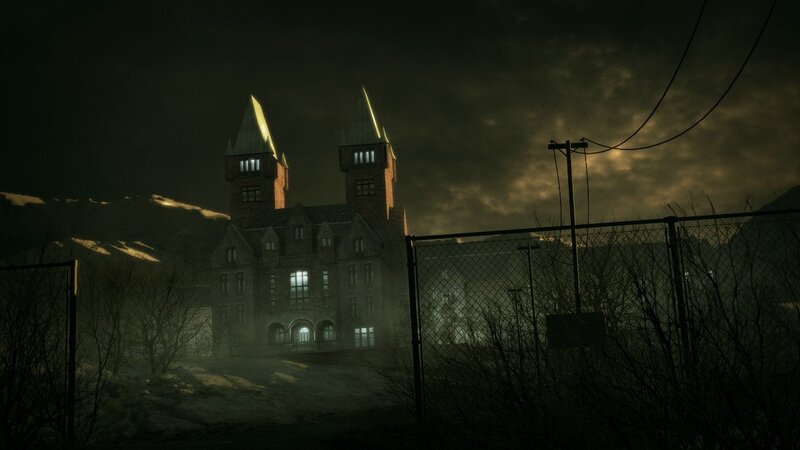 haunted building at night
