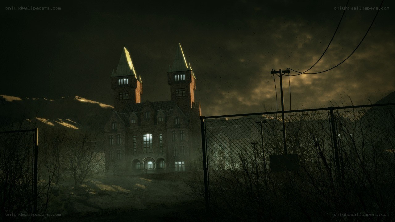 haunted building at night