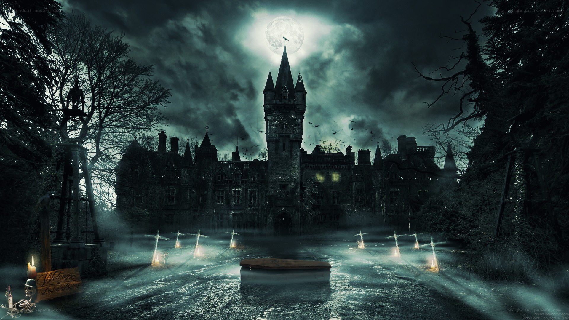 haunted castle at night