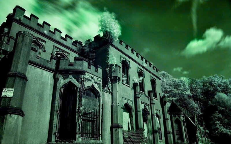 haunted castle at night