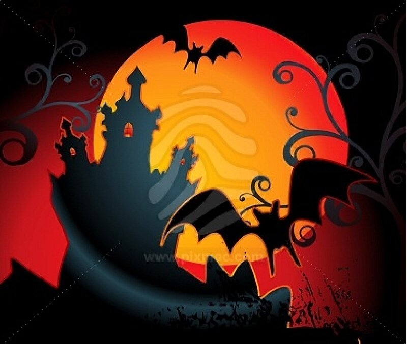 Haunted Castle at Night — Black, Spooky, Digital Art