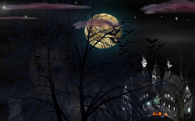 Haunted Castle at Night — Black, Spooky