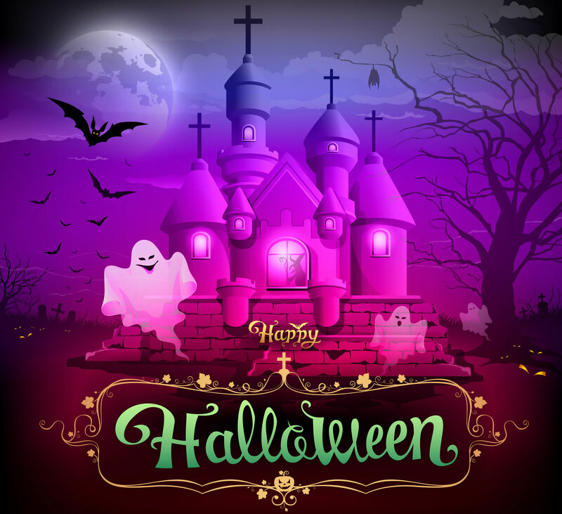 Haunted Castle at Night — Purple, Spooky