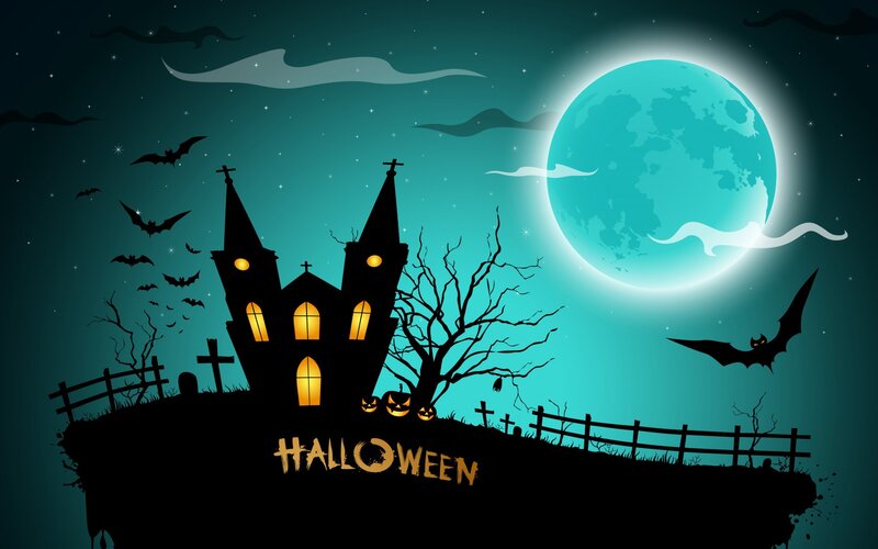 Haunted Castle at Night — Teal
