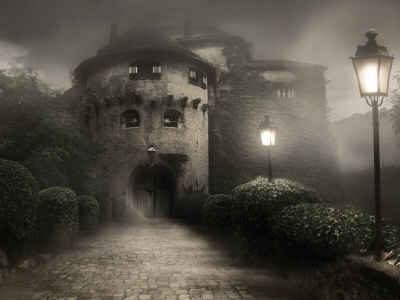 haunted castle at night
