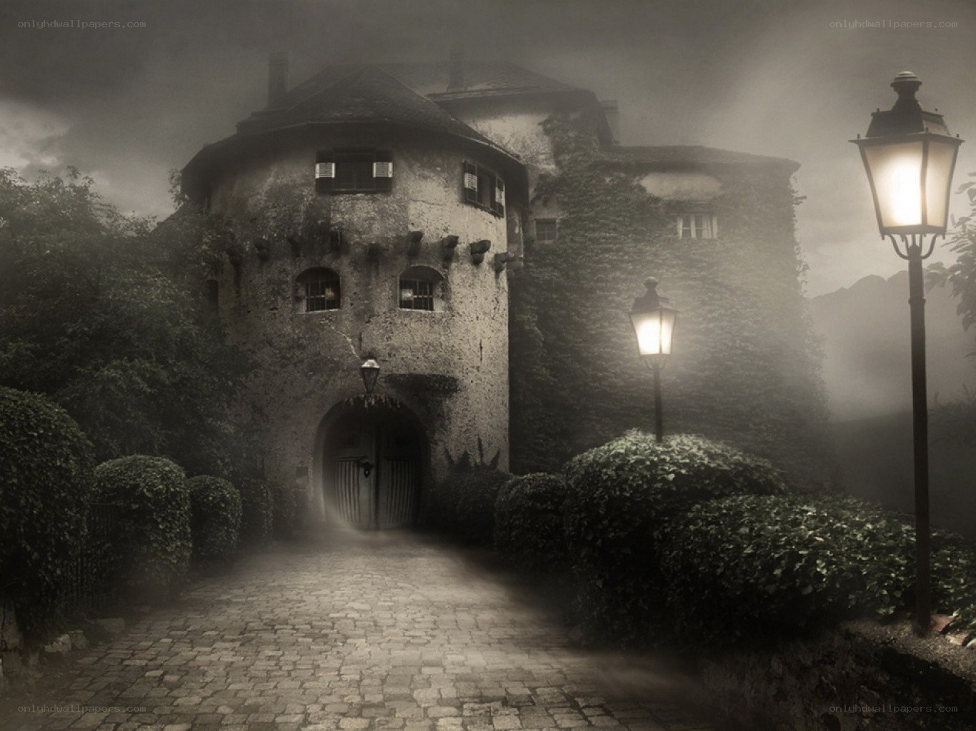 haunted castle at night