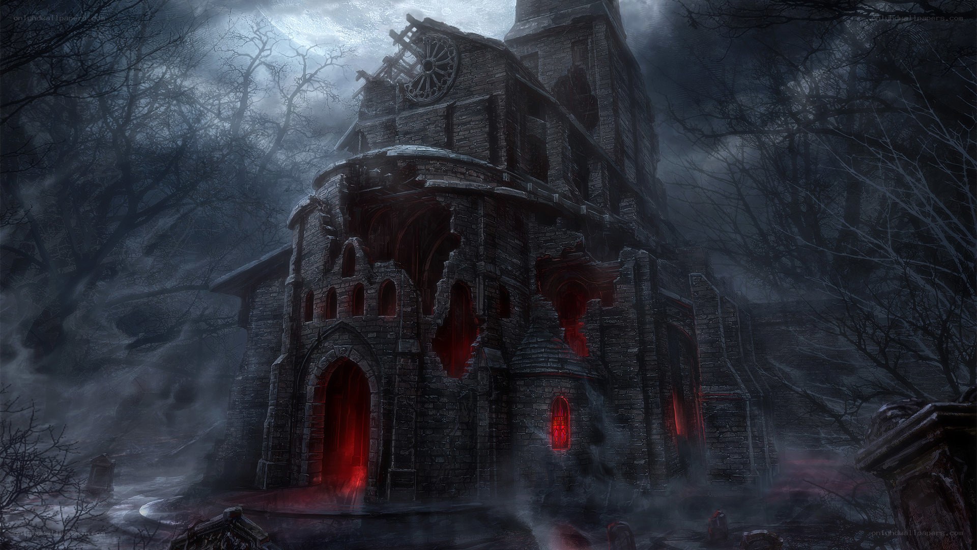 haunted castle in a dark forest
