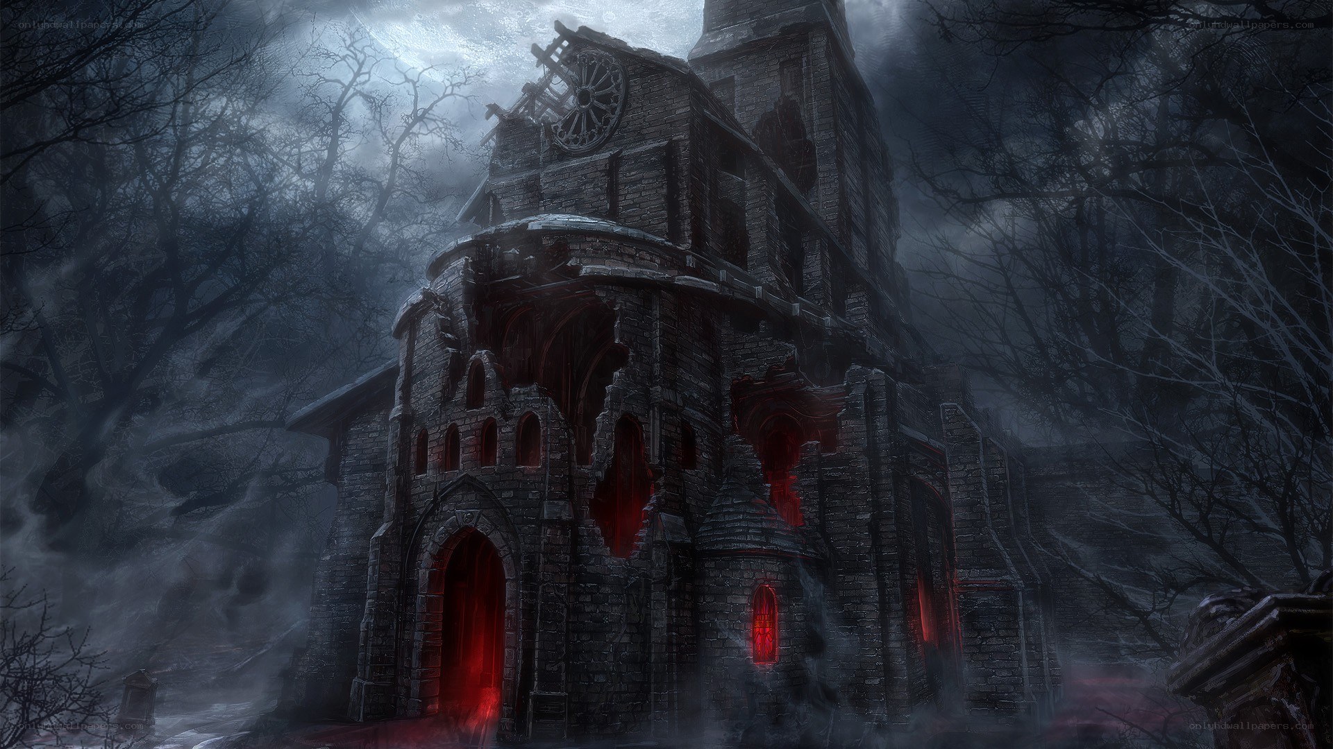 haunted castle in mist