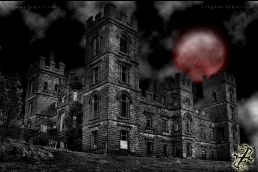 haunted castle under red moon