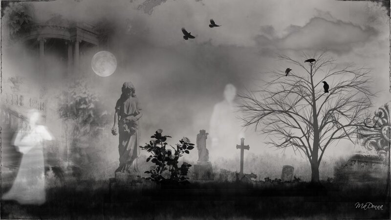 haunted cemetery at night