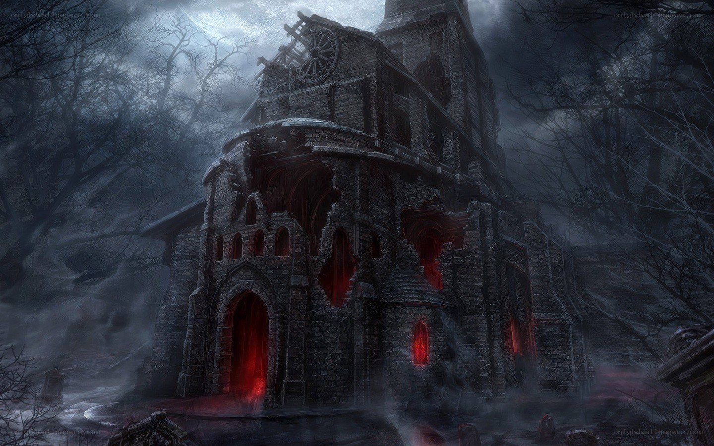 haunted church in mist