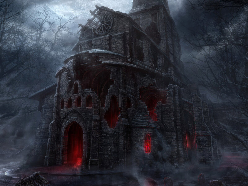 haunted church in the fog