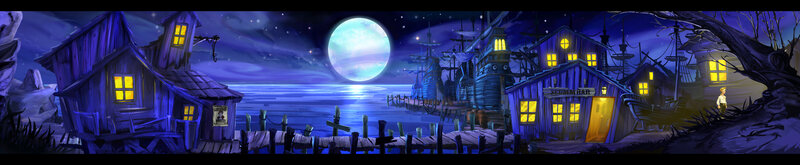 haunted coastal village at night