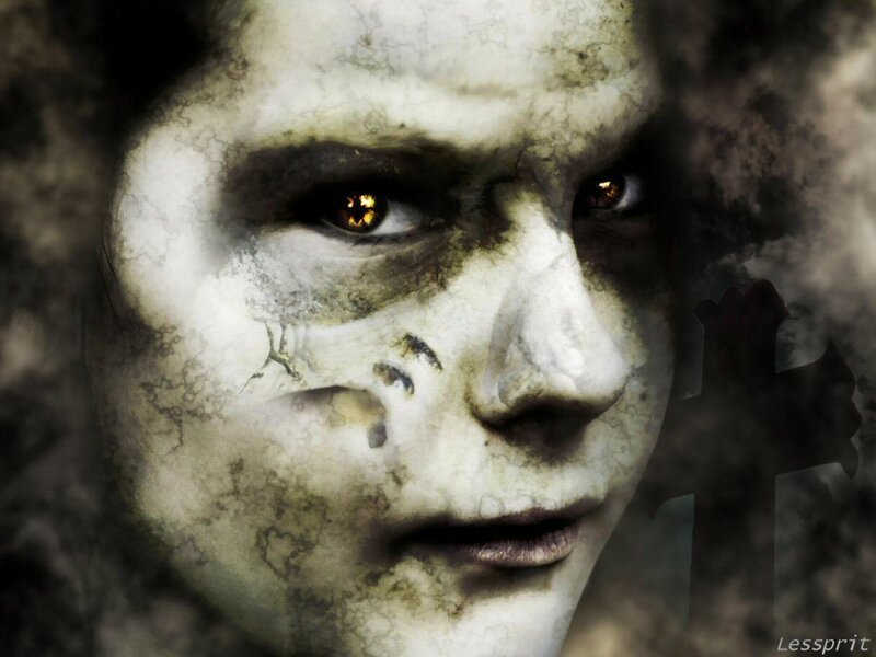 haunted face with glowing eyes