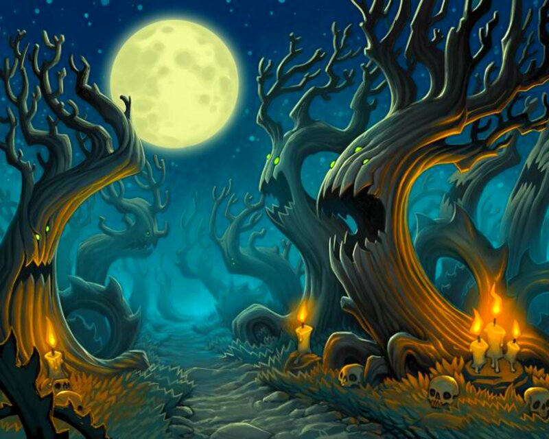 Haunted Forest at Night — Blue, Eerie