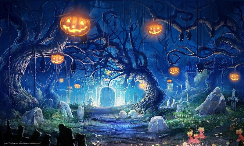 Haunted Forest at Night — Blue, Spooky, Digital Art