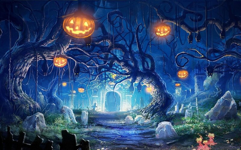 Haunted Forest at Night — Blue, Spooky
