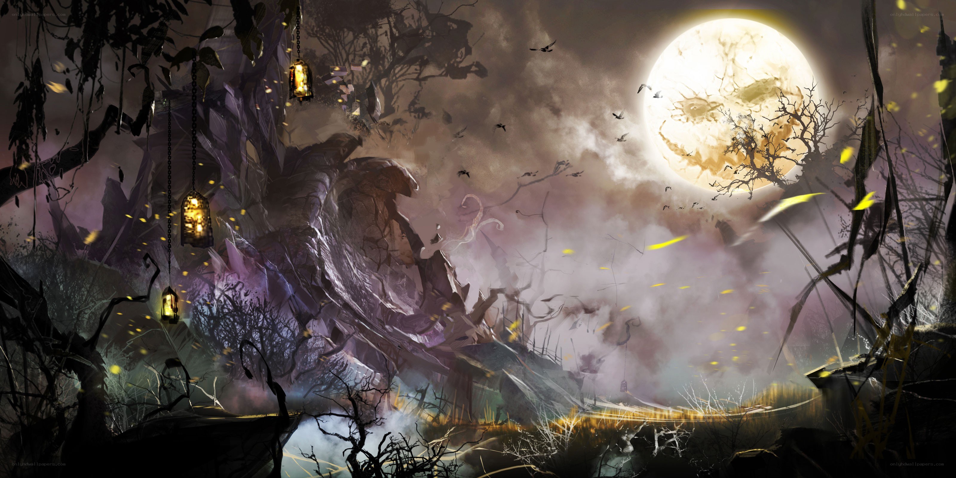 haunted forest under full moon