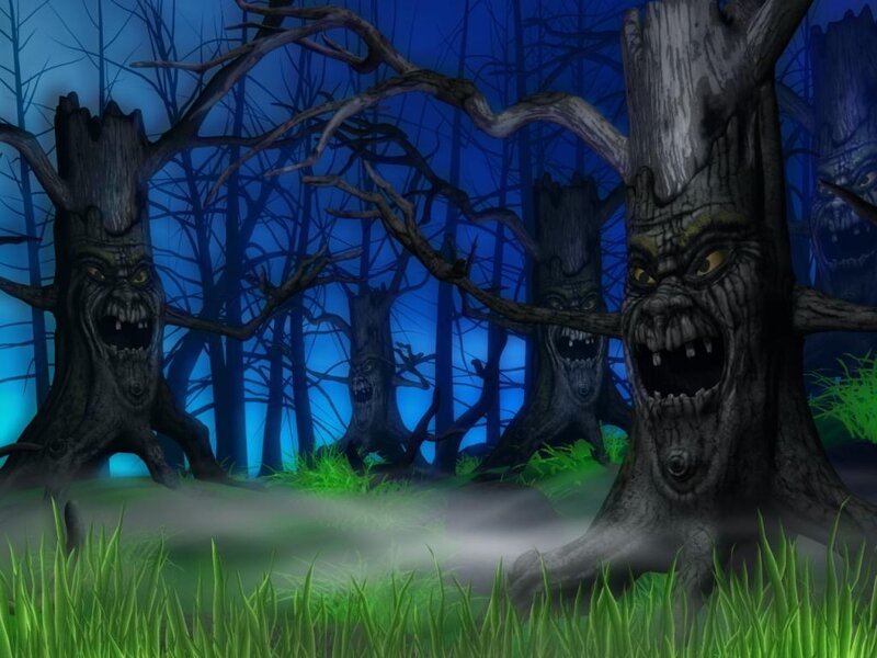 haunted forest with angry trees