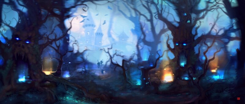 haunted forest with castle