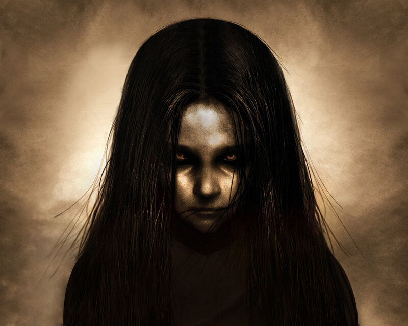 haunted girl with glowing eyes