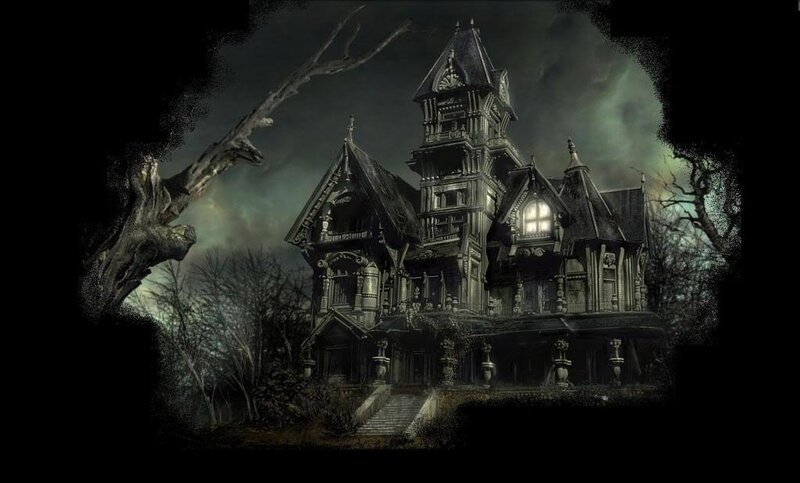 haunted gothic mansion at night