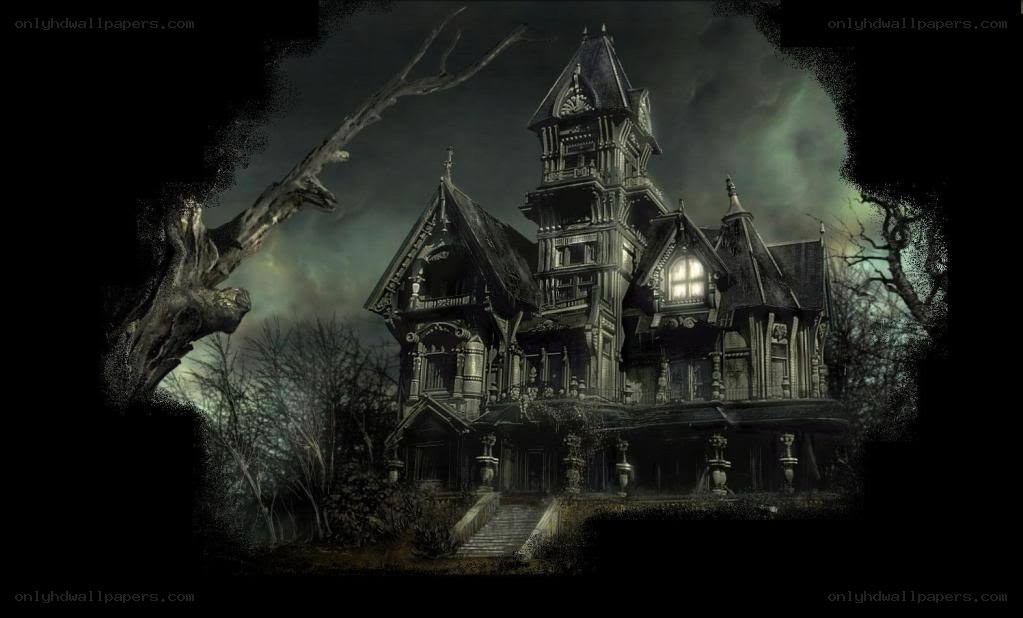 haunted gothic mansion at night