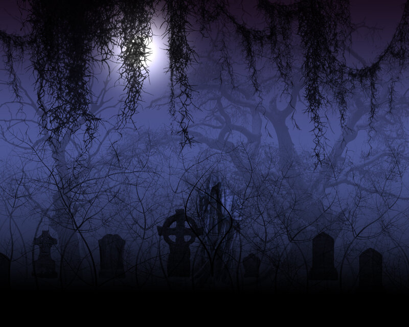 haunted graveyard at night