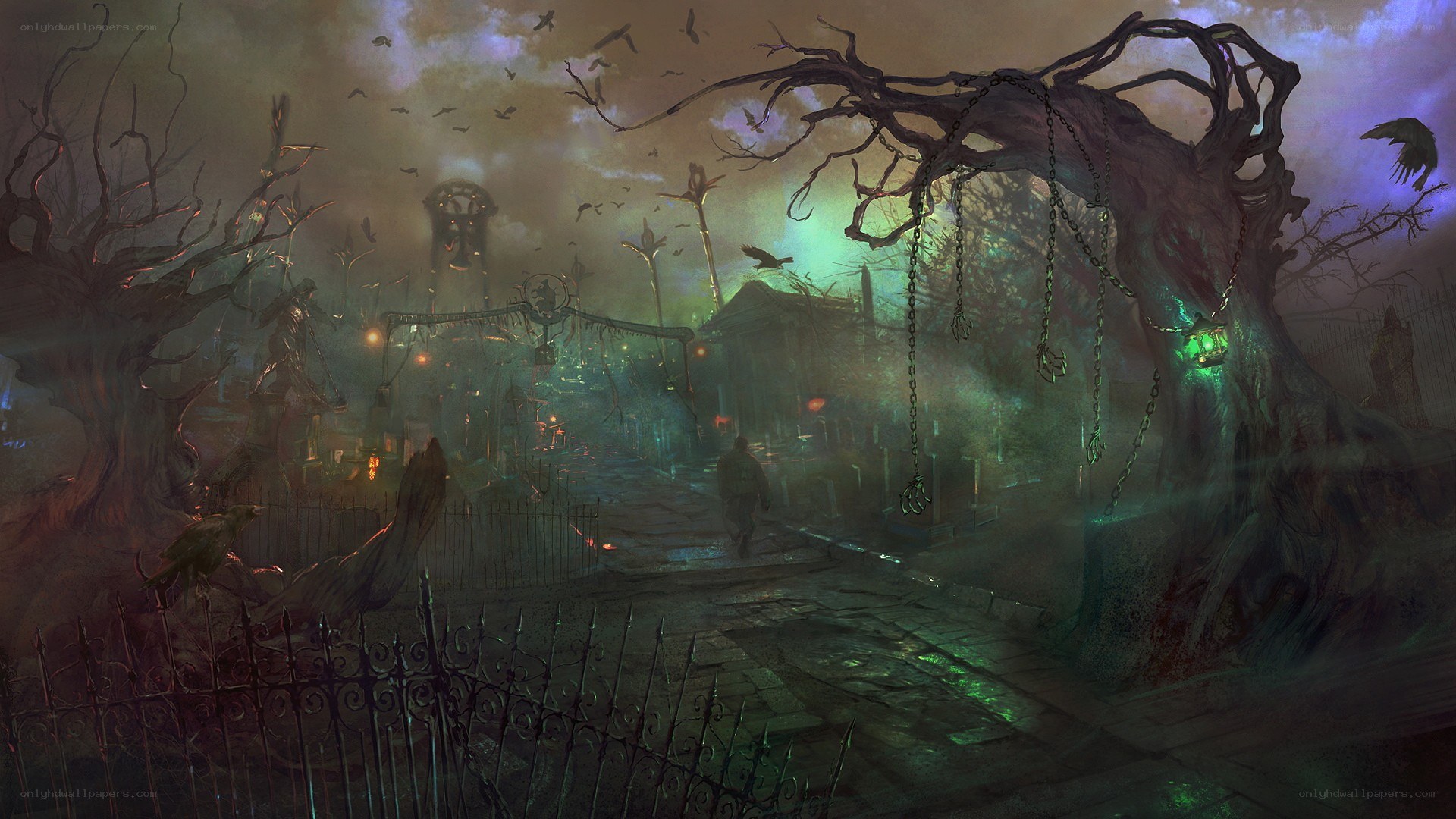 haunted graveyard at night
