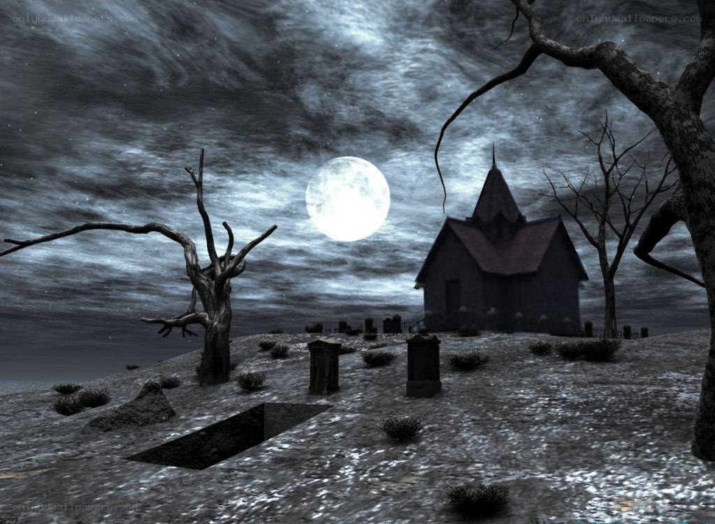 haunted graveyard at night