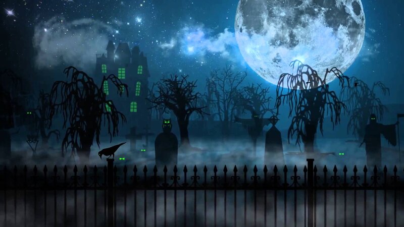 Haunted Graveyard at Night — Blue
