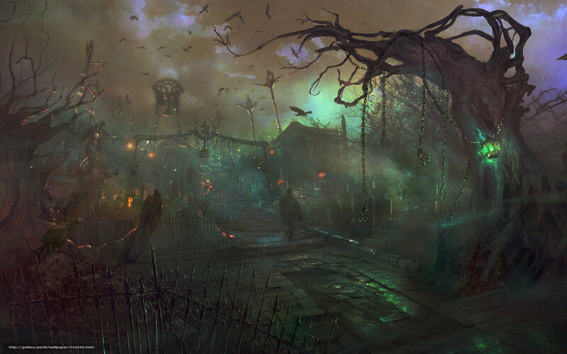haunted graveyard at night